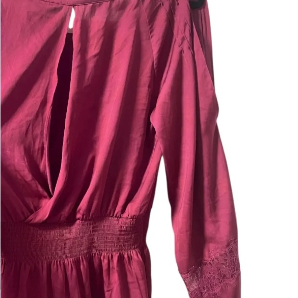 Bebe Purple Long Sleeve Smocked Peplum Blouse - Picture 7 of 11